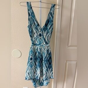 Rory Becca Blue Patterned Cut-out Silk Dress - Size XS